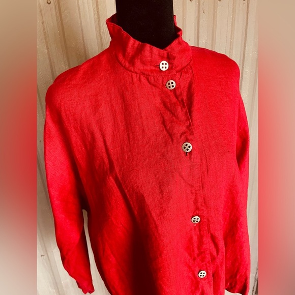 itemz chris baumgard Tops - Itemz Chris Baumgartner 100% Linen Top Lagenlook Red Crop Dolman Slv USA OS FLAW